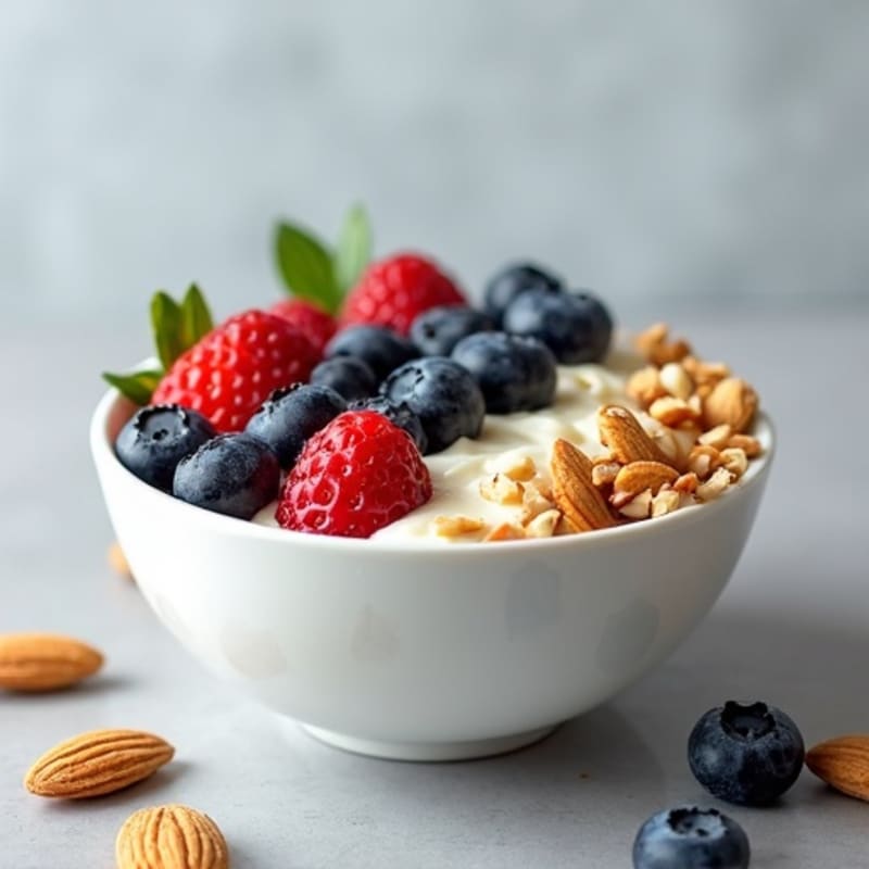 High-Protein Cottage Cheese Bowl with Fresh Berries and Crunchy Nuts
