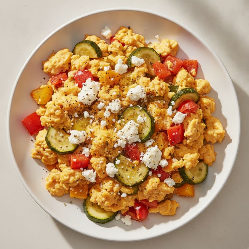 Hearty Scrambled Eggs with Roasted Vegetables