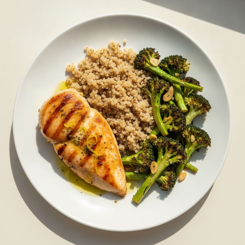 Grilled Chicken Breast with Roasted Broccoli and Quinoa