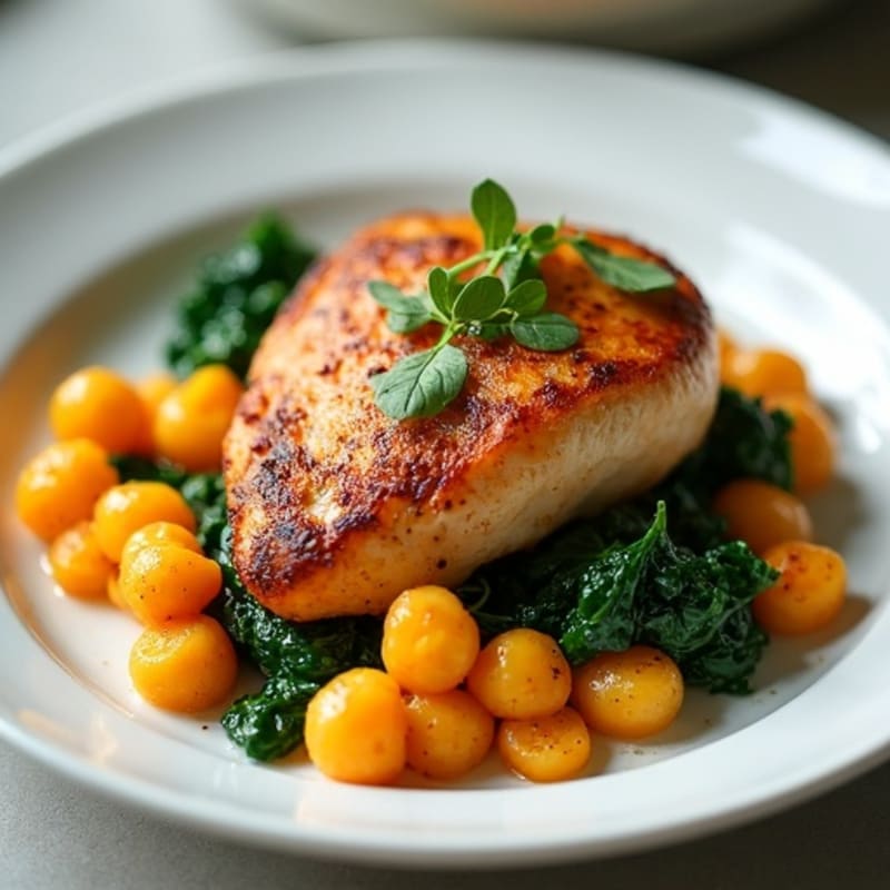 Sweet Potato Gnocchi with Seared Chicken and Garlicky Greens
