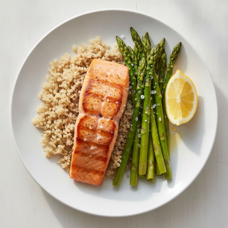 Seared Salmon Fillet with Quinoa and Roasted Asparagus