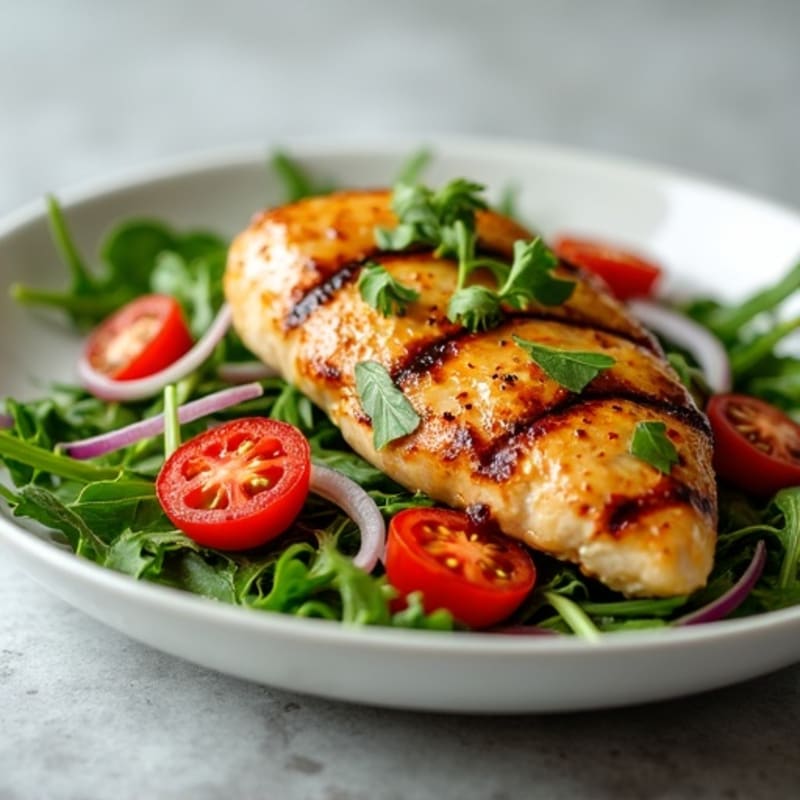 Grilled Chicken Breast with Arugula and Cherry Tomato Salad