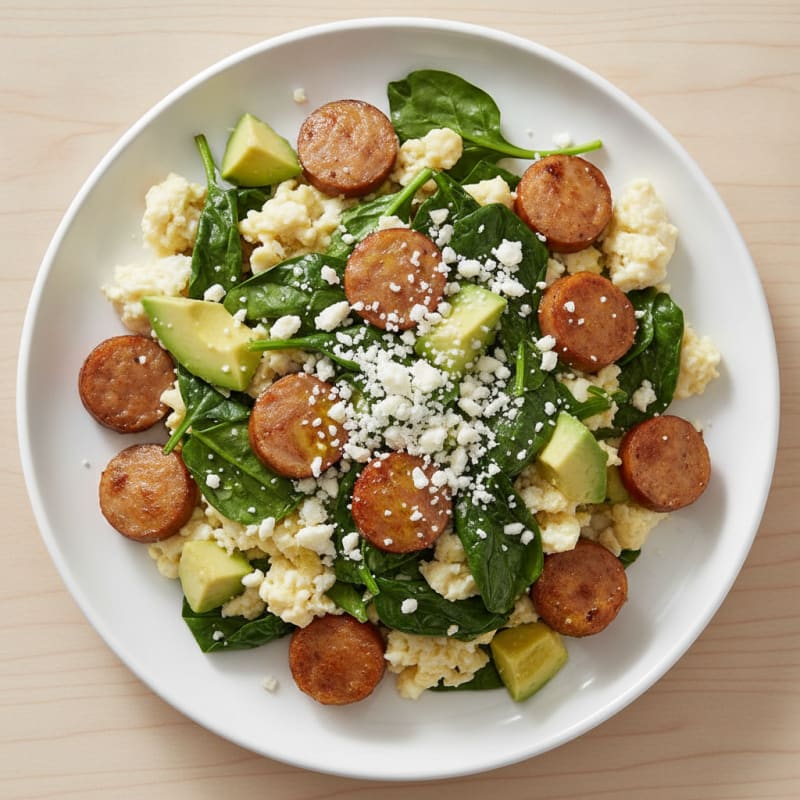 Egg White and Turkey Sausage Scramble with Spinach