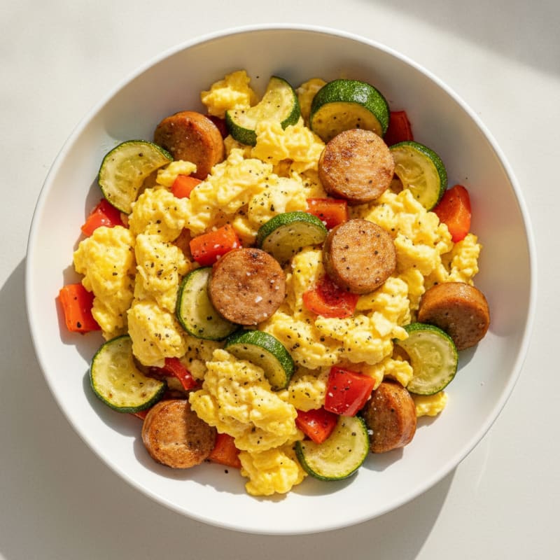 Hearty Scrambled Eggs with Roasted Vegetables