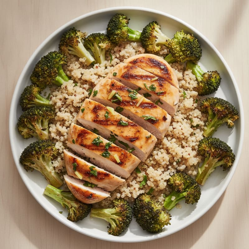 Grilled Chicken Breast with Roasted Broccoli and Quinoa