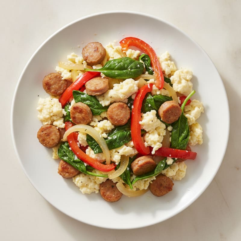 Egg White Veggie Scramble with Low-Fat Turkey Sausage