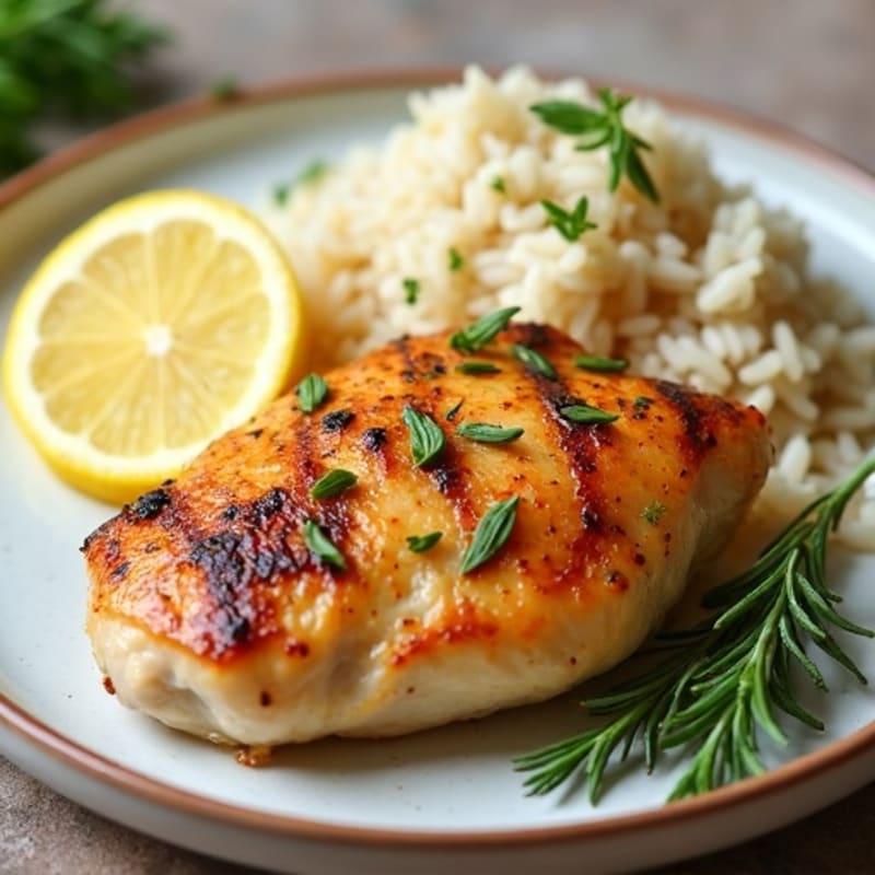 Lemon Herb Roasted Chicken with Fluffy Rice Pilaf