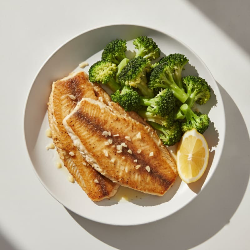 Seared Tilapia with Steamed Broccoli and Lemon