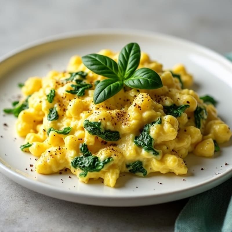 Fluffy Scrambled Eggs with Fresh Spinach