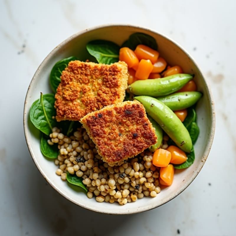 Crispy Tempeh Power Bowl with Quinoa and Edamame