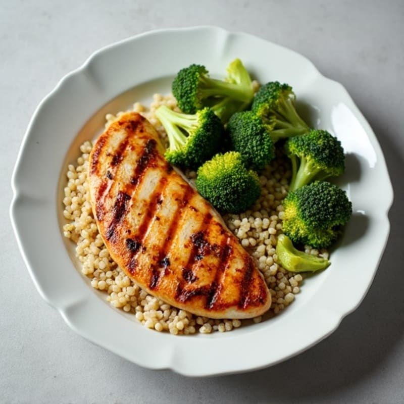 Grilled Chicken Breast with Roasted Broccoli and Quinoa
