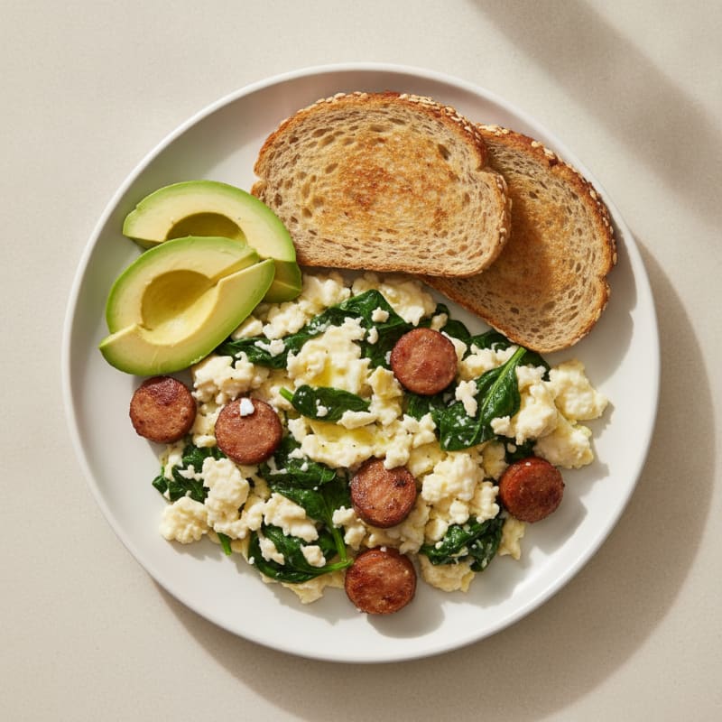 Egg White and Turkey Sausage Scramble with Spinach