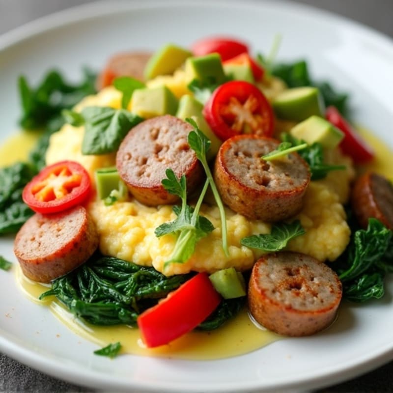 Egg White and Turkey Sausage Scramble with Spinach and Bell Peppers
