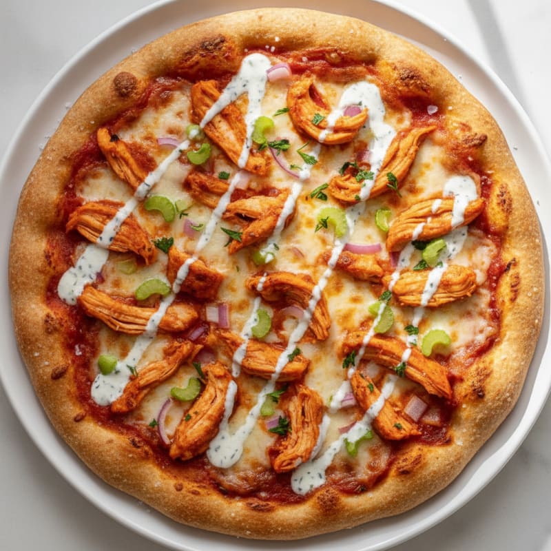 Buffalo Chicken Pizza with Ranch Drizzle