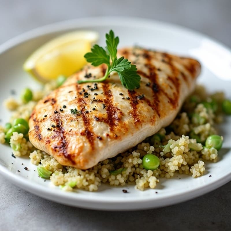 Grilled Chicken Breast with Quinoa and Crunchy Cabbage Slaw