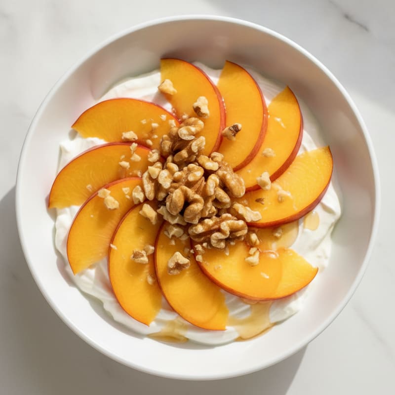 Greek Yogurt Protein Parfait with Sliced Peaches