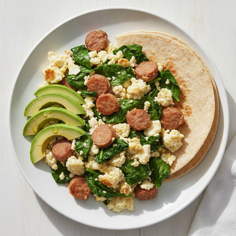 Egg White Scramble with Turkey Sausage and Spinach