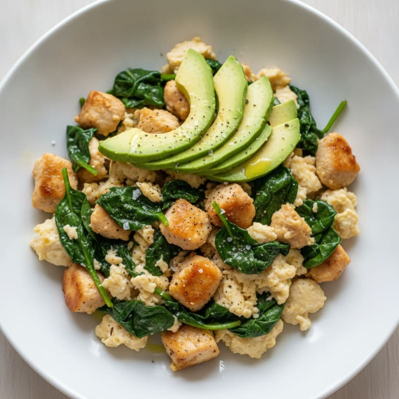 Egg White and Chicken Breast Scramble with Spinach