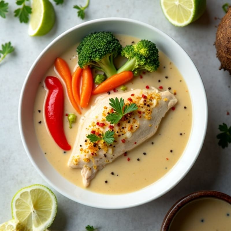 Creamy Coconut Chicken Soup with Crisp Veggies