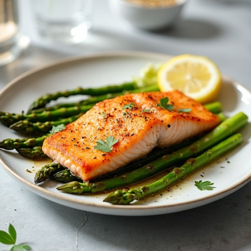 Crispy Pan-Seared Salmon with Roasted Asparagus