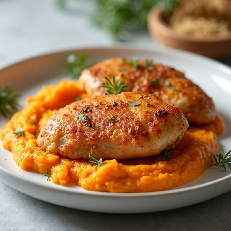 Crispy Baked Chicken with Fluffy Sweet Potato Mash