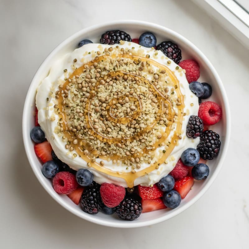 High-Protein Greek Yogurt Parfait with Mixed Berries and Collagen Peptides