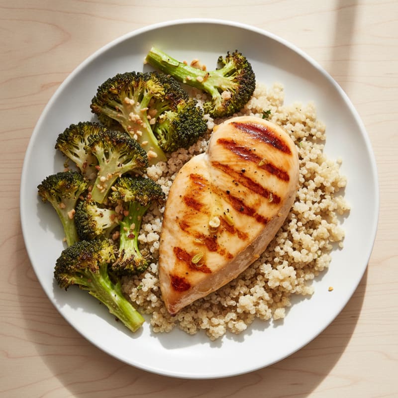Grilled Chicken Breast with Quinoa and Roasted Broccoli