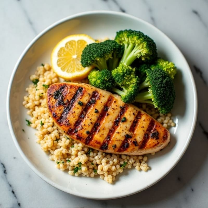 Grilled Chicken Breast with Quinoa and Roasted Broccoli