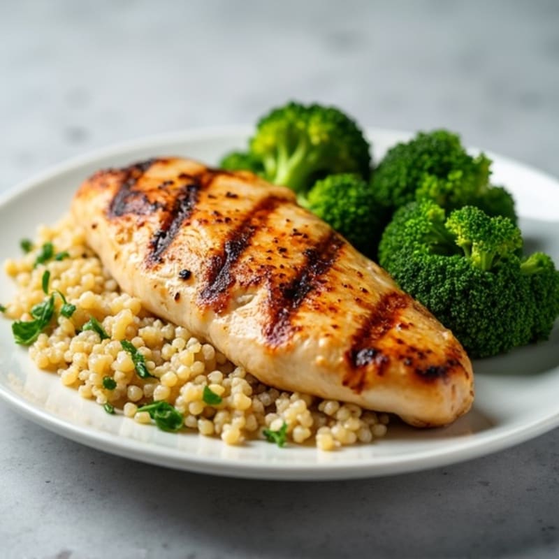 Grilled Chicken Breast with Quinoa and Roasted Broccoli