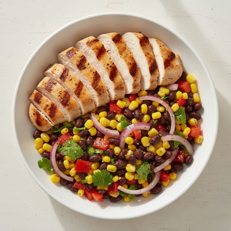 Zesty Black Bean and Corn Salsa Bowl with Grilled Chicken