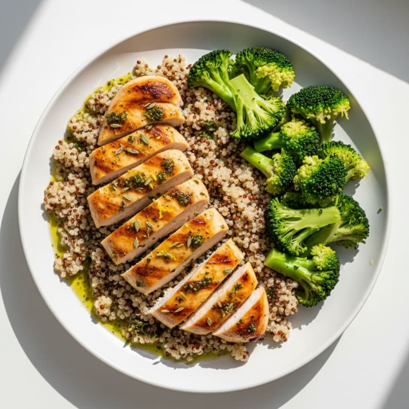 Grilled Chicken Breast with Quinoa and Steamed Broccoli