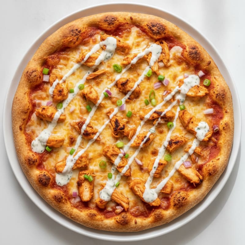 Buffalo Chicken Pizza with Ranch Drizzle