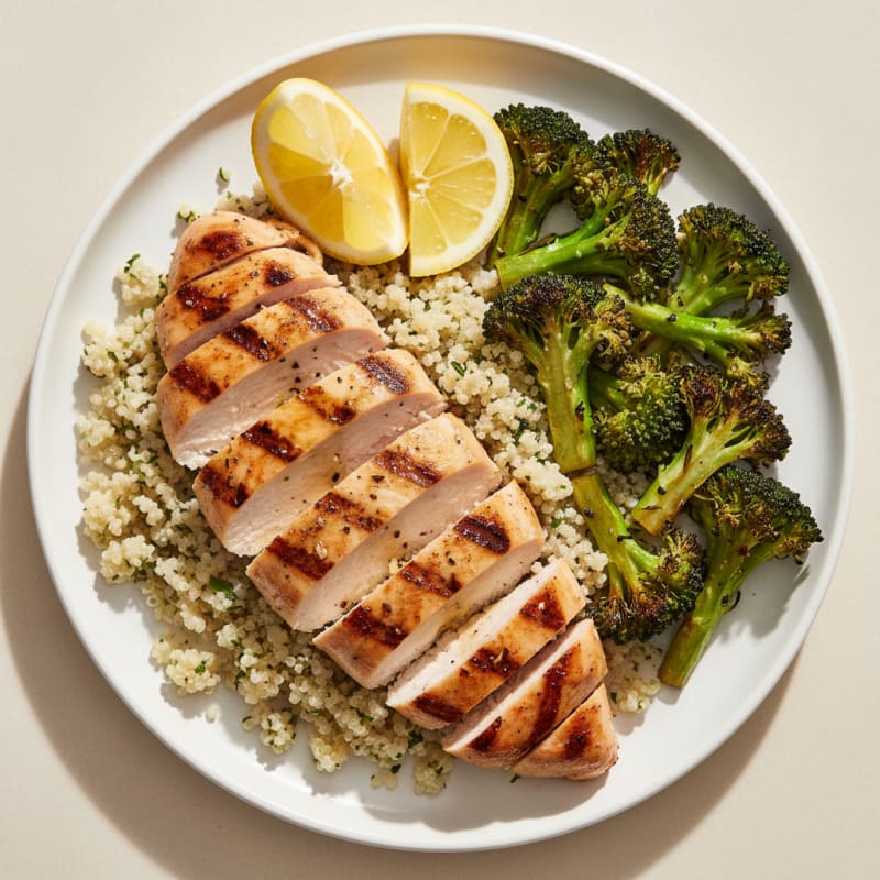 Grilled Chicken Breast with Quinoa and Roasted Broccoli