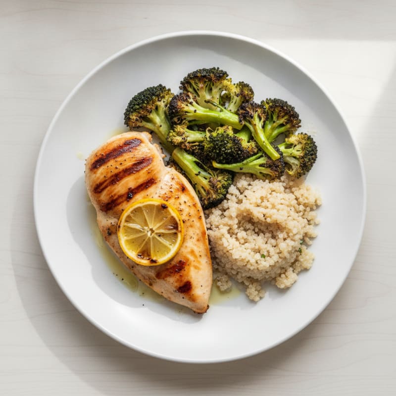 Grilled Chicken Breast with Roasted Broccoli and Quinoa