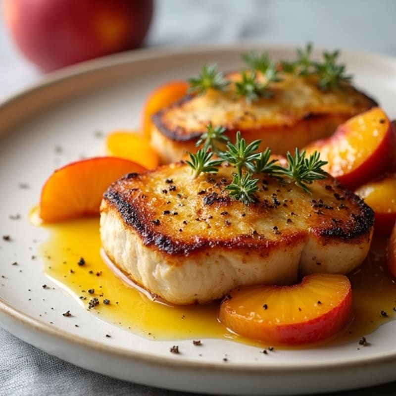 Baked Pork Chops with Roasted Peaches and Thyme