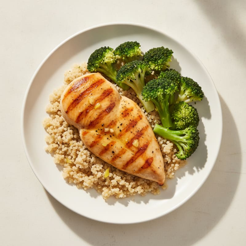 Grilled Chicken Breast with Quinoa and Steamed Broccoli