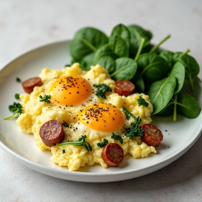 Egg White and Turkey Sausage Scramble with Spinach