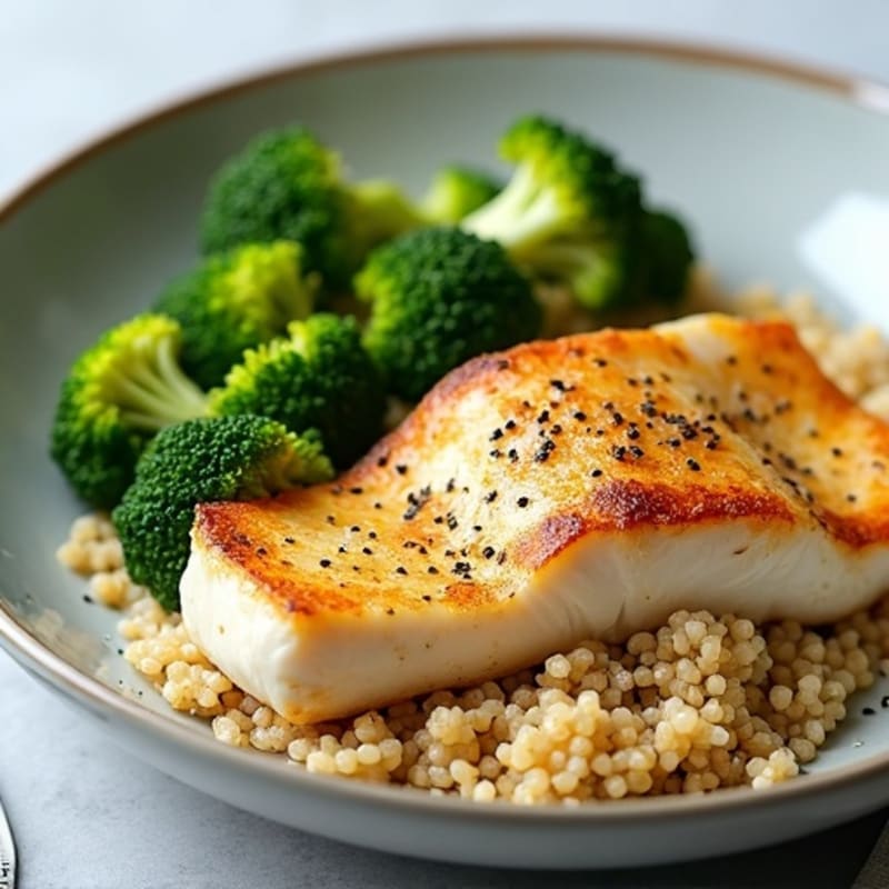 Seared Cod with Steamed Broccoli and Quinoa
