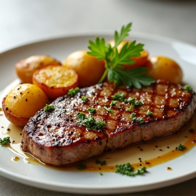 Pan-Seared Garlic Steak with Crispy Roasted Potatoes