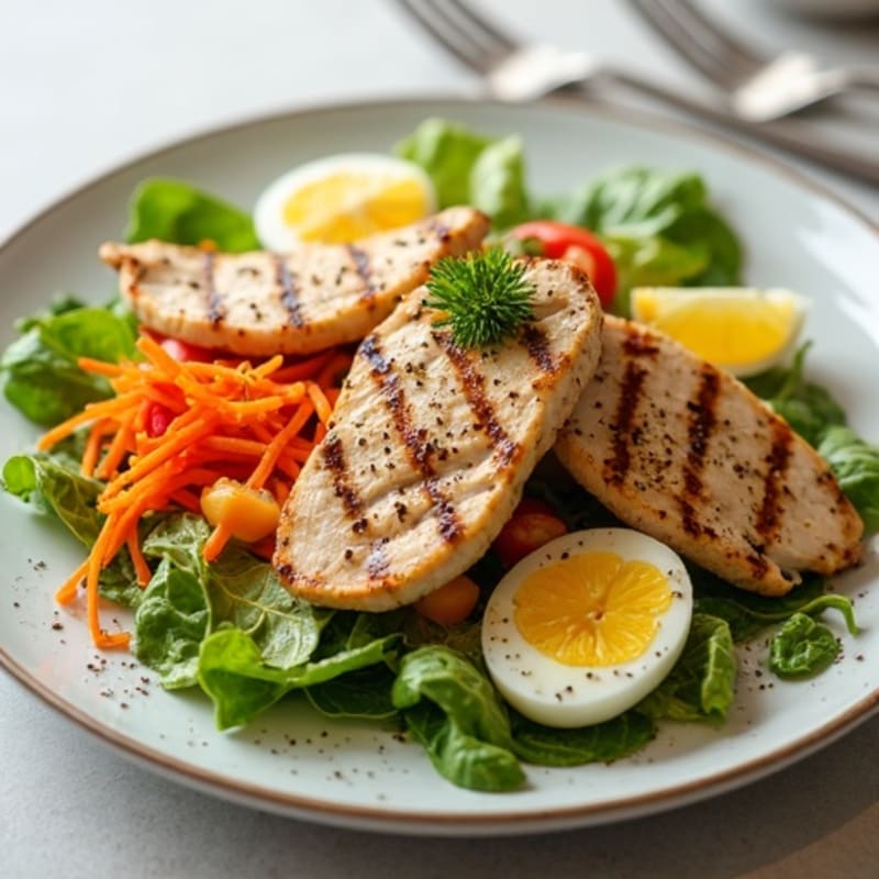 Grilled Chicken Salad with Crunchy Vegetables and Lemon Vinaigrette