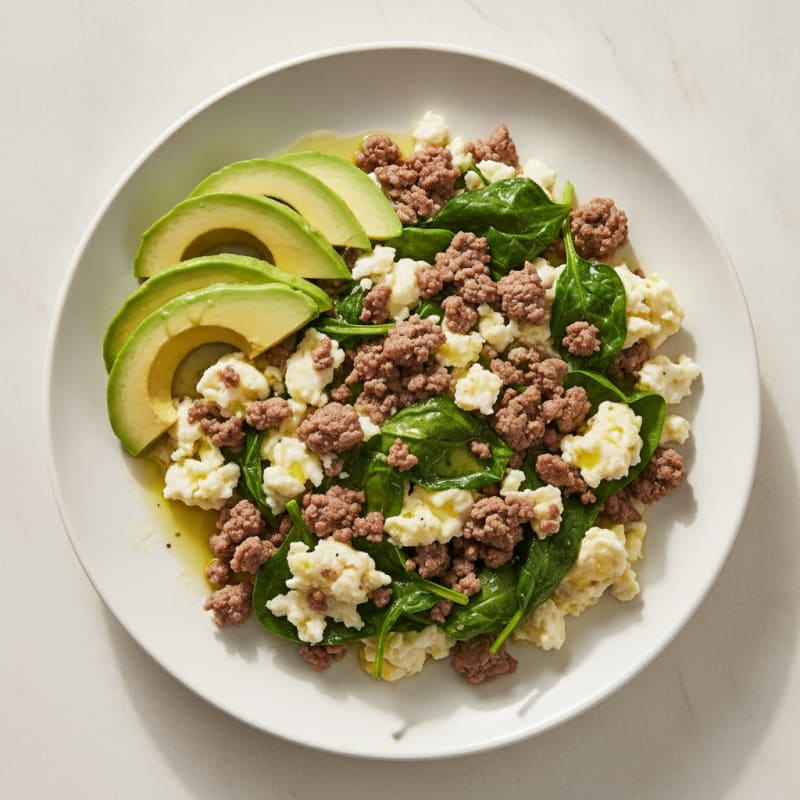 Scrambled Egg Whites with Ground Beef and Spinach