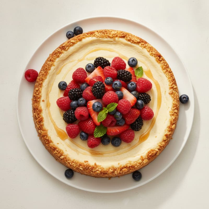 Silky Greek Yogurt Protein Cheesecake with Mixed Berries