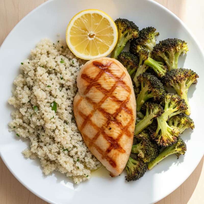 Grilled Chicken Breast with Quinoa and Roasted Broccoli