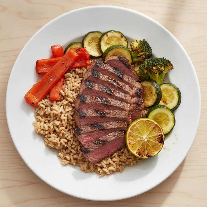 Grilled Steak and Roasted Vegetable Rice Bowl