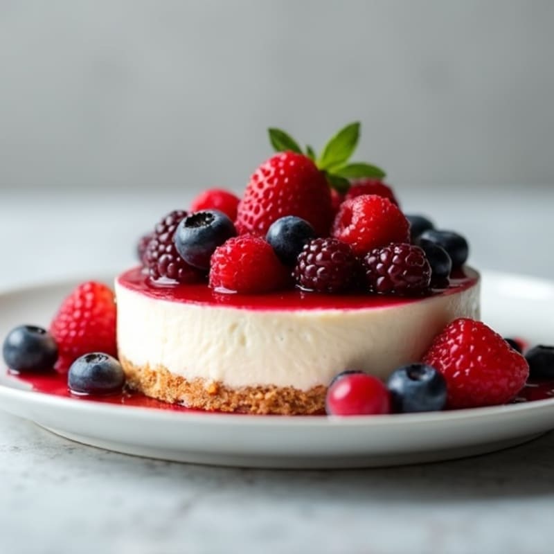 Greek Yogurt Protein Cheesecake with Berry Compote