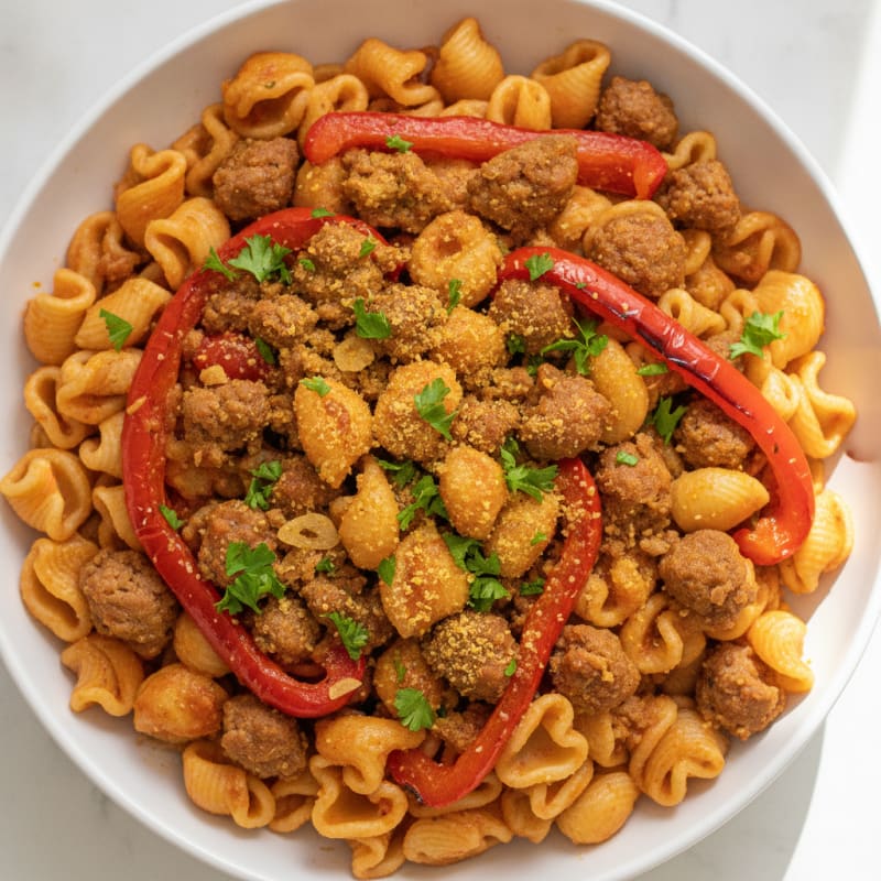 Chorizo Pasta with Roasted Peppers