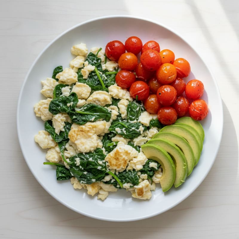 Spinach and Egg White Scramble with Roasted Tomatoes