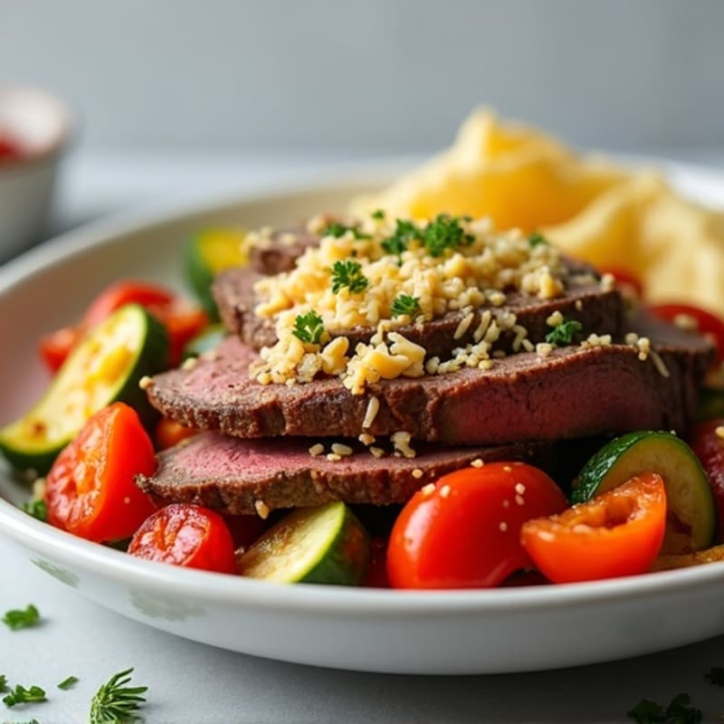 Lean Roast Beef and Crispy Roasted Vegetables with Sharp Cheddar