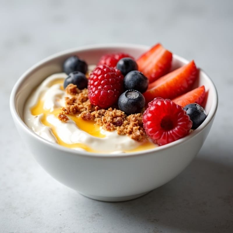 Creamy Greek Yogurt Protein Bowl with Turkey Bacon Crumble and Berries