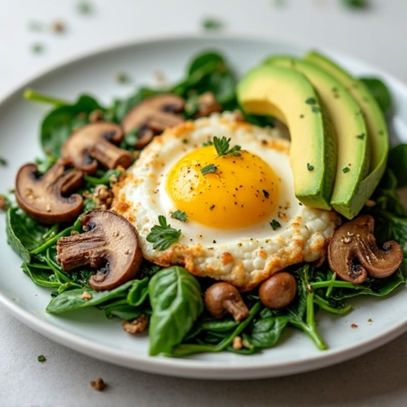 Egg White and Turkey Spinach Scramble with Sautéed Mushrooms